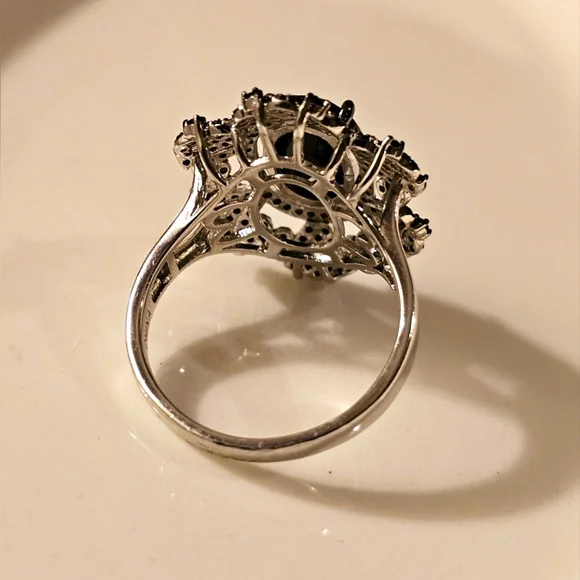 4.04 CTW Black Spinel Rhodium Over 925 Sterling Silver Ring R1P26 - Picture 5 of 9